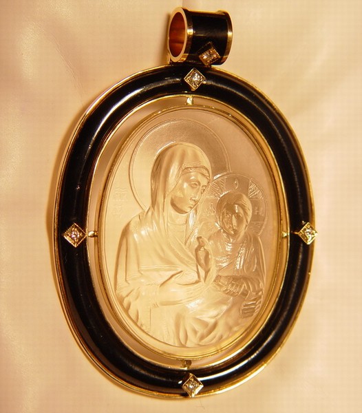 Cameo on citrine. The Virgin Mary Odigitrija